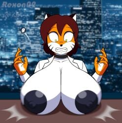 accidental_exposure alternate_ending anthro broadcast brown_hair embarrassed embarrassed_nude_female enf exposed_breasts feline furry furry_female huge_breasts large_breasts news_reporter partially_clothed rexon02 self_upload shocked shocked_expression solo solo_focus style_imitation tansau tiger voluptuous voluptuous_female wardrobe_malfunction