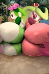 2girls absurd_res anthro anthrofied ass big_ass big_butt female flora_fauna generation_7_pokemon generation_8_pokemon glistening glistening_body green_body green_hair hisuian_form hisuian_lilligant leotard looking_at_viewer looking_back looking_back_at_viewer photo_manipulation photomorph pink_body plant_humanoid pokemon pokemon_(species) pokemon_legends:_arceus presenting presenting_hindquarters pseudo_clothing pussy rear_view roussil97 thick_ass thick_thighs tsareena white_body wide_hips
