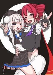 1female 1futa 1futa1girl 1girl 1girl1futa 1girls ass blush bodily breasts censor_bar censored censored_penis clothed clothing difference fangs fluids fully_clothed hat kasane_teto kasane_teto_(sv) large_breasts larger_futa penis penis_out precum precum_drip purple_tie red_hair simple_background siran sitting_on_penis size skirt smaller_female synthesizer_v teto_the_31st tie twin_drills ui_(voisona) v_sign voisona white_hair