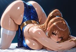 1girls ai_generated big_ass big_breasts blush brown_eyes brown_hair curvy dead_or_alive dress kasumi_(doa) light-skinned_female long_hair solo sweat tagme thick_thighs voluptuous wide_hips yorai