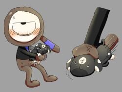 ambiguous_penetration angry angry_sex blushing cum cumming dandys_world dog_plush ejaculation frustrated magnifying_glass object_head older_male one_eye penetrating_object penis pinned pinned_down pinned_to_floor pinned_to_ground plushie plushophilia roblox rodger_(dandy's_world) sweating tripndeath visible_penis