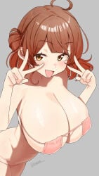 1girls big_breasts bikini blush breasts double_v eyepatch_bikini female female_only gakuen_idolmaster hanami_ume huge_breasts idolmaster j2k large_breasts looking_at_viewer solo v