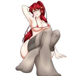 big_breasts bikini_top pyrrha_nikos red_hair rwby stockings