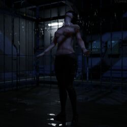 1girl 3d artist:stumpie atmospheric brown_hair brown_hair_female character:quiet_(metal_gear) character:stefanie_joosten copyright:metal_gear_solid cosy cozy late_night medium_ass night nighttime nude nude_female ponytail ponytail_female rain raining relaxed relaxing romantic romantic_ambiance romantic_night slice_of_life stockings stockings_only topless topless_female wholesome wholesome_nudity