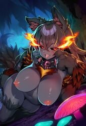 1girls ai_generated animal_ears animal_humanoid animal_tail big_breasts black_hair black_sclera breasts collar collar_only female flaming_eyes gray_skin grey_skin hellhound hellhound_(monster_girl_encyclopedia) monster_girl monster_girl_(genre) monster_girl_encyclopedia nipples nude red_eyes solo tail tongue tongue_out