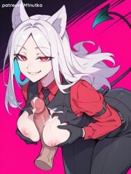 1girl ai_assisted ai_generated big_breasts cerberus cerberus_(helltaker) helltaker minutka succubus thick_thighs
