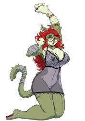 alice_schoedinger alpha_channel anthro breasts clothing domestic_cat eyewear felid feline felis female fur genitals glasses green_body green_fur hair hi_res lingerie mammal nipples pussy red_hair simple_background solo surgical_suture translucent translucent_clothing transparent_background undead yawg yellow_sclera zombie