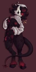 big_hands black_body black_fur black_hair black_tail claws female_only folly_(regretevator) furry_body futa_only futanari holding_breast hooves mask monster_cock monster_girl monster_tail mouthless red_eyes red_fingers red_fur red_nipples red_pubic_hair regretevator roblox roblox_game rolled_up_shirt self_upload shirt_lift shirt_only shirt_up solo sp4rklet0es standing sweater sweater_only tail tentacle_cock wet white_sweater