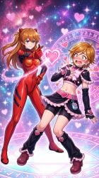 ai_generated asuka_langley_sohryu crossover crossover_ship crossover_shipping cure_black evangelion futari_wa_pretty_cure misumi_nagisa neon_genesis_evangelion pixai pretty_cure rarepair shipping
