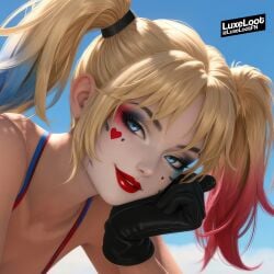 ass beach big_ass big_boobs big_booty big_breasts big_butt bikini blonde blonde_female blonde_hair blue_eyes blue_hair booty bubble_ass bubble_butt busty busty_female butt close-up dyed_hair fortnite fortnite:_battle_royale hand_on_cheek harley_quinn harley_quinn_(fortnite) pink_hair portrait swimsuit thong thong_bikini