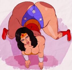 1girls 1human 2d all_fours ass ass_focus ass_hanging_out big_ass big_breasts black-haired_female black_hair black_hair_female blue-eyed_female blue_eyes blue_eyes_female bottom_heavy bottom_heavy_female breasts butt_crack_outline butt_focus cheesecakevalentine_(artist) cleavage clothed clothed_female comic_book_character dc dc_comics eyebrows eyelashes female female_ass female_ass_focus female_butt female_only fully_clothed fully_clothed_female giant_ass gigantic_ass high-angle_view hips hips_wider_than_shoulders huge_ass human human_female human_only large_ass legs light-skinned_female light_skin lipstick long_hair parted_lips red_lipstick simple_background smile smiling smiling_female solo solo_female star_panties superhero_costume superheroine teeth teeth_showing thick_legs thick_thighs thighs thunder_thighs top_view viewed_from_above wide_hips wonder_woman wonder_woman_(series)