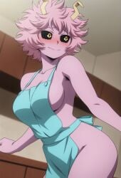 1girl ai_generated apron apron_only armpits ashido_mina ass bare_arms bare_hips bare_shoulders black_sclera blue_apron blush boku_no_hero_academia bones_(company) bones_(studio) breasts closed_mouth clothing collarbone colored_sclera colored_skin completely_nude cowboy_shot embarrassed female groin gyaru hadaka_apron heroine high_school_girl high_school_student hips horns indoors kitchen large_breasts messy_hair mina_ashido my_hero_academia naked_apron nude pink_hair pink_skin sexy sexy_body short_hair shounen_jump sideboob smile solo superheroine teen teen_girl teenage teenage_girl teenager waifu yellow_eyes