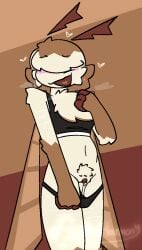 1girls antennae_(anatomy) anthro blush bra brown_fur covered_eyes furry moth moth_girl oc original original_character panties presenting_pussy pubic_hair pussy pussy_juice pussy_juice_drip pussy_juice_trail self_upload superbharm0ny undressing undressing_self white_fur wings