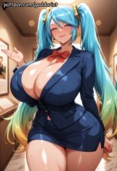 ai_generated blazer bokeh_background gaddariat huge_breasts league_of_legends long_hair looking_at_viewer patreon pencil_skirt solo sona_(league_of_legends) sona_buvelle