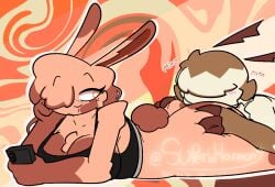 2girls antennae_(anatomy) anthro big_breasts blush bottomless bunny bunny_girl eating_ass furry lagomorph lesbian lesbian_sex moth moth_girl naked naked_female nude nude_female oc orange_fur original original_character phone rabbit rabbit_girl self_upload superbharm0ny tail topwear two-tone_body two-tone_fur white_fur yuri