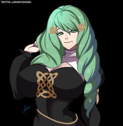 alternate_body_type alternate_breast_size alternate_universe aramyx big_breasts fire_emblem fire_emblem:_three_houses flayn_(fire_emblem) garreg_mach_monastery_uniform green_hair huge_breasts huge_tits massive_breasts massive_tits mole_under_mouth oc skintight_clothing tight_clothing tight_fit tits tits_focus
