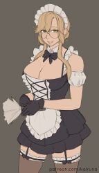 1girls ade_(nikke) blonde_hair female female_only fully_clothed fully_clothed_female glasses gloves goddess_of_victory:_nikke green_eyes kalruna maid maid_uniform