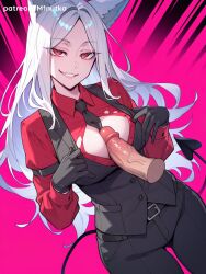 1girl ai_assisted ai_generated big_breasts cerberus cerberus_(helltaker) helltaker minutka succubus thick_thighs