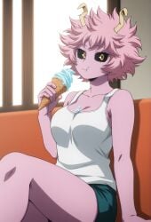 1girl ai_generated ashido_mina bare_arms bare_shoulders black_sclera boku_no_hero_academia bones_(company) bones_(studio) breasts cleavage clothing collarbone colored_sclera colored_skin eating female food food_on_body food_on_breasts gyaru heroine high_school_girl high_school_student holding horns ice_cream ice_cream_cone indoors looking_at_viewer medium_breasts messy_hair mina_ashido my_hero_academia pink_hair pink_skin popsicle popsicle_melting sexy sexy_body short_hair short_shorts shorts shounen_jump sitting solo superheroine tank_top teen teen_girl teenage teenage_girl teenager waifu yellow_eyes