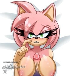 1boy 1girls 2026 2d amy_rose anthro anthro_female bed big_breasts blush blushing blushing_female breastjob breasts commission female green_eyes green_eyes_female hedgehog_girl hi_res long_eyelashes looking_at_viewer lying_on_bed male male/female nipples paizuri penis pink_fur pink_hair pink_hair_female precum precum_drip sega sonic_(series) sonic_the_hedgehog_(series) straight twitter_username upper_body virtuadesire