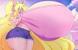 big_breasts blushing breasts cassie_(theycallhimcake) cleavage cute embarrassed glasses holding_out_hand huge_ass huge_breasts hyper_breasts looking_at_viewer nervous ponytail pov proposal purple_eyes purpleguyri ribbon riley_moore_(artist) shaking_legs tagme taller_female text_bubble thick_thighs wholesome wide_hips yellow_hair