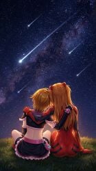 ai_generated asuka_langley_sohryu crossover crossover_ship crossover_shipping cure_black evangelion futari_wa_pretty_cure misumi_nagisa neon_genesis_evangelion pixai pretty_cure rarepair shipping