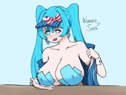 artist:wzqrow big_boobs big_breasts blue_eyes blue_hair boobs breasts breasts_out female hatsune_miku miku miku_hatsune tits vocaloid voluptuous