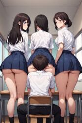 1boy 3girls ai_generated anilingus cunnilingus eating eating_ass femdom pussy school schoolboy schoolgirls straight