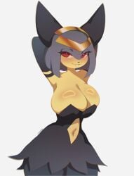 animated animated_gif anthro ass belly big_breasts blue_body blue_fur bouncing_breasts breasts dress egyptian female furry gif hi_res pal_(species) palworld pocketpair sekhmet_(pal) stumpeg thick_thighs wide_hips yellow_fur