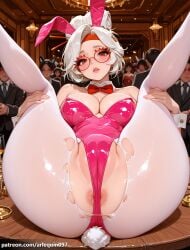 1girl 6+boys ai_generated animal_ears anus anus_peek arlequin097 ass bare_shoulders blush bow bowtie breasts cameltoe cleavage detached_collar eyeshadow fake_animal_ears fake_tail glasses hair_ornament hair_stick indoors large_breasts legs_up leotard looking_at_viewer makeup multiple_boys multiple_girls nintendo on_table pantyhose parted_lips partially_visible_vulva pink_leotard playboy_bunny purah rabbit_ears rabbit_tail red-framed_eyewear red_bow red_bowtie red_eyes red_eyeshadow round_eyewear sheikah short_hair solo_focus spread_legs table tail torn_clothes torn_pantyhose white_hair white_pantyhose wrist_cuffs zelda_(breath_of_the_wild) zelda_(tears_of_the_kingdom)