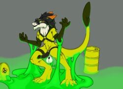 absurd_res dripping genitals glowing hazard hi_res kronas male_only penis radioactive rubber sergal slime thenegative