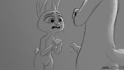 16:9 bodily_fluids canid canine cum cum_on_face disney duo erection female fox fur genital_fluids genitals grey_body hi_res judy_hopps lagomorph leporid male mammal nick_wilde nude open_mouth penis pussy rabbit simple_background small_breasts straight twilightchroma widescreen zootopia