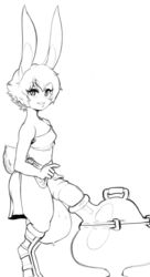 balls big_balls blush bunny_boy cirrus_(modeseven) clothing erection footwear genitals greyscale huge_balls humanoid lagomorph leporid looking_at_viewer male male_only mammal modeseven monochrome rabbit sandals smile solo toga