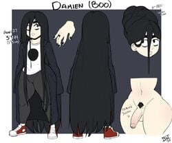 1boy 2020 2020s artist_signature ballsack big_ass_(male) big_penis black_hair black_nails blackwhiplash buckteeth bwl character_sheet clothing converse damien_mortis femboy foreskin girly goth guyliner human intact long_hair_male male male_only male_pubic_hair nail_polish partially_retracted_foreskin penis scrotum semi-erect shoes smooth_penis smooth_skinned_male sneakers solo teapot_(body_type) thick_thighs trenchcoat uncut wide_hips