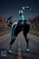 ai_generated alien alien_girl anthro athletic athletic_female back_view ben_10 ben_10_alien_force ben_10_omniverse ben_tennyson bent_forward bent_over big_ass blue_body blue_skin bodysuit bubble_butt busty cactus clothed curvy desert digitigrade doggy_style female female_kineceleran glossy_body glowing_markings green_eyes helmet high_quality high_resolution highres hourglass_figure k8-e kineceleran large_breasts latex latex_bodysuit latex_clothing lewdstein muscular_female night parody perfect_ass presenting_ass presenting_hindquarters presenting_pussy raptor reptile road rule_63 shiny_skin short_tail smooth_skin solo spandex striped_tail tail tail_motion thick_legs thick_tail thick_thighs tight_clothing tight_fit wide_hips