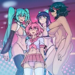 3girls astolfo_(fate) big_breasts big_butt bulge femboy femboydom harem hatsune_miku kill_la_kill lucky_bastard male matoi_ryuuko panty_&_stocking_with_garterbelt panty_bulge pubic_hair ring scuttlefish size_difference stocking_anarchy striped_panties thick_thighs thighhighs thighs vocaloid