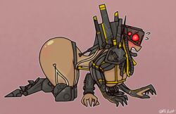 alien bent_over big_ass big_breasts blush craver cyborg embarrassed endless_space_2 female multi_arm multi_limb on_knees peekay red_eyes robot science_fiction sharp_teeth solo solo_female tan