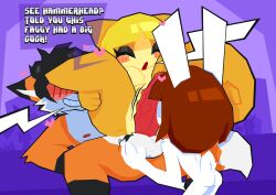 1boy 2girls anthro big_penis brandfinn-furry_(just_brandfinn) bunny bunny_ears darya_novikova_(nottpinataland) fellatio female fox hammerhead_(nottpinataland) lagomorph male nottpinataland oc original_character sex small_ass squirrel text thick_thighs