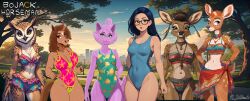 ai_generated bikini bojack_horseman burrowing_owl cat_girl charlotte_moore deer diane_nguyen doe domestic_cat female female_only frilly_swimwear hollyhock_(bojack_horseman) hollyhock_manheim-mannheim-guerrero-robinson-zilberschlag-hsung-fonzerelli-mcquack_(bojack_horseman) horse horse_girl human lineup mature_female mother_and_daughter mr._ultimate_(artist) native_american_clothing one-piece_swimsuit outdoors owl owl_girl penny_carson princess_carolyn swimsuit swimwear vietnamese vietnamese_female wanda_pierce