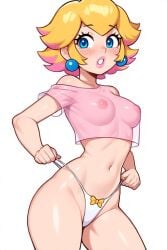 1girls 2d ai_assisted ai_generated blonde_female blonde_hair blue_eyes earrings female female_focus female_only fit light-skinned_female light_skin mario_(series) petite petite_body petite_female pink_lips pink_lipstick princess princess_peach see-through see-through_clothes see-through_clothing shiny_skin short_hair small_breasts solo solo_female solo_focus super_mario_bros. thick_thighs thong translucent translucent_clothing ultimate_waifu_project