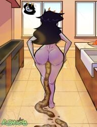 back_view gobrush hands_on_hips homestuck homestuck_troll kitchen pooping_on_floor rushgob scat shit shitting shitting_on_floor stink_fumes vriska_serket walking_away