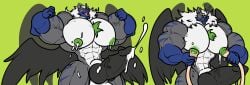 absorption_vore absurd_res animal_genitalia animal_penis anthro big_muscles big_pecs big_penis black_penis bodily_fluids canid canine canine_genitalia canine_penis flickrtail genitals hi_res huge_cock huge_muscles huge_pecs hybrid hyper hyper_muscles lactating machine male male_lactation mammal milking_machine milking_machine_on_male muscular nephilim pecs pectoral_vore penis solo trencalos vore