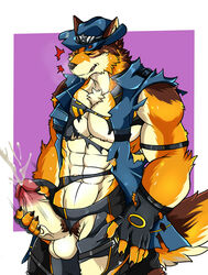 alex168wang anthro balls barrel_(live_a_hero) bodily_fluids canid canine canis clothing cowboy cum erection genital_fluids genitals hat headgear headwear hi_res live-a-hero male male_only mammal masturbation muscular muscular_anthro muscular_male orgasm pecs penis solo spandex superhero tight_clothing torn_clothing wolf