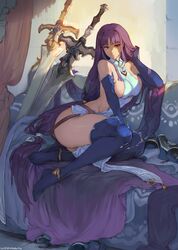 1girls absurd_res altina_(fire_emblem) bare_midriff bare_shoulders bare_thighs big_breasts blue_eyes clothed_female cutesexyrobutts female female_focus female_only fire_emblem gloves hi_res large_breasts long_gloves long_hair midriff nintendo purple_hair sideboob solo solo_female solo_focus sword thick_thighs thighs very_long_hair weapon wide_hips