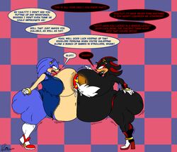 anthro ass big_breasts big_butt bimbo bimbofication bodily_fluids breasts duo english_text female huge_breasts huge_butt hyper hyper_breasts hyper_butt hyper_pregnancy lactating lips pregnant rule_63 shadow_the_hedgehog sonic_(series) sonic_the_hedgehog sonic_the_hedgehog_(series) speech_bubble text thick_lips xanderdwulfe