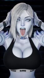 1girls 3d ai_assisted big_breasts black_bra blacked blacked_clothing blue_eyes choker curvy fortnite fortnite:_battle_royale fortnite_skin gloves h3ntai_s3npai hands_behind_head hands_on_head lady_windfrost looking_at_viewer lustful_gaze pov pov_eye_contact raceplay seductive seductive_look sexy simple_background tongue tongue_out white_eyes white_hair white_skin