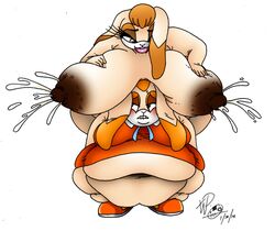 anthro big_breasts bodily_fluids breasts cream_the_rabbit daughter duo fat female female/female huge_breasts hyper hyper_breasts incest lactating mother mother_and_child mother_and_daughter nipples obese overweight overweight_female parent parent_and_child size_difference sonic_(series) sonic_the_hedgehog_(series) vanilla_the_rabbit xanderdwulfe yuri