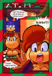 absurd_res anthro archie_comics breasts chipmunk christmas digital_media_(artwork) duo english_text eulipotyphlan female gift ground_squirrel hedgehog hi_res holidays male mammal nude rodent sally_acorn sciurid sonic_(series) sonic_the_hedgehog sonic_the_hedgehog_(archie) sonic_the_hedgehog_(comics) sonic_the_hedgehog_(series) straight superbunnygt surprise tagme text