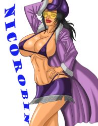 1girls black_hair cowboy_hat cssp female female_only long_hair miss_all_sunday nico_robin one_piece solo sunglasses tagme thong tinted_eyewear visor whale_tail yellow-tinted_eyewear