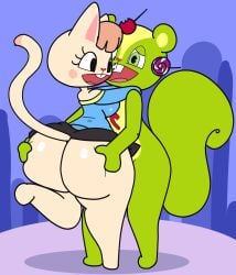 ass_bigger_than_head ass_focus big_ass big_butt catgirl couple cream_fur green_hair happy_tree_friends nutty_(htf) shirt_open shirt_up toony touching_ass